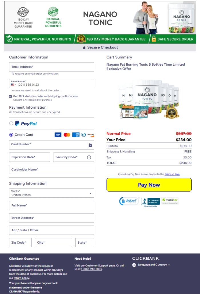 Nagano Tonic Official Website Secure Order Page